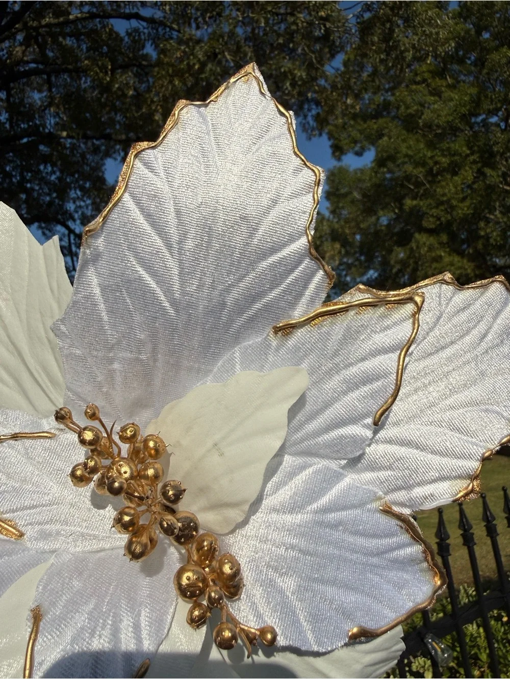 18 Large White Gold Poinsettia Floral Stems Bundle